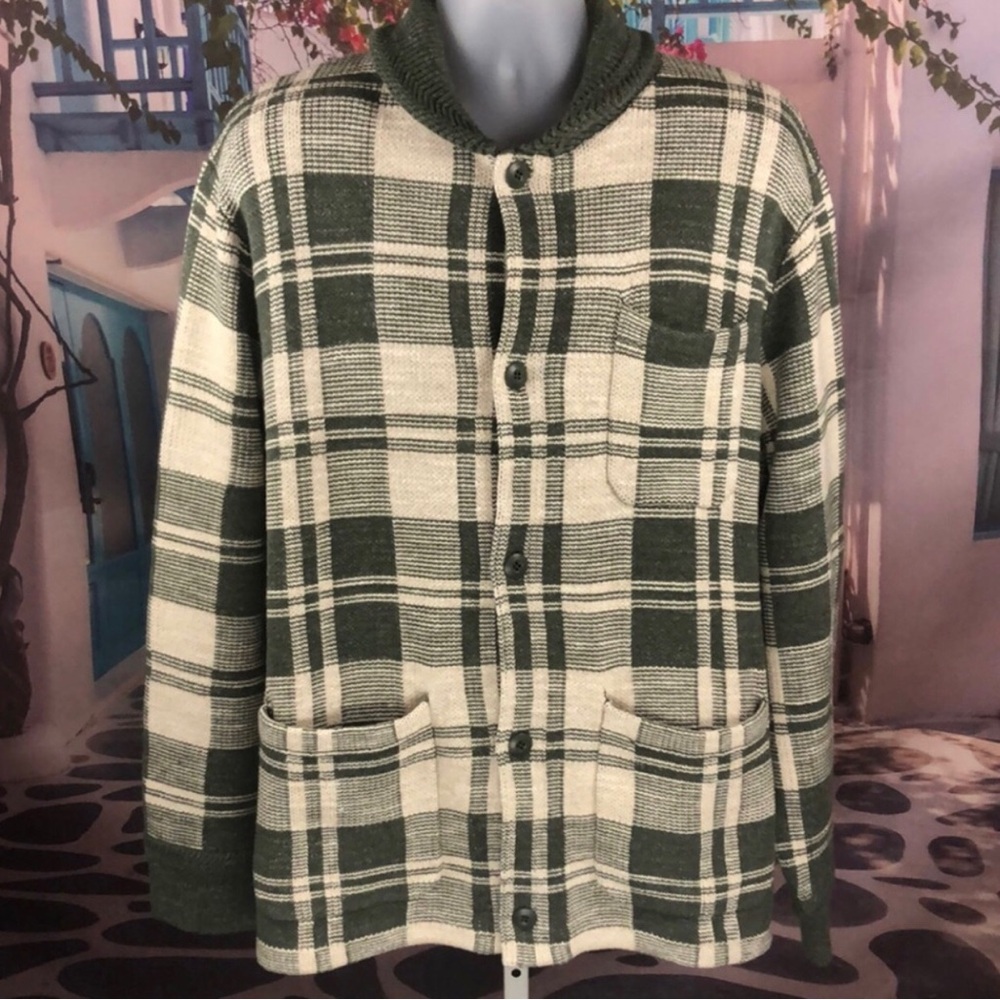 J. Crew Green Plaid Cotton Knit Chore Jacket